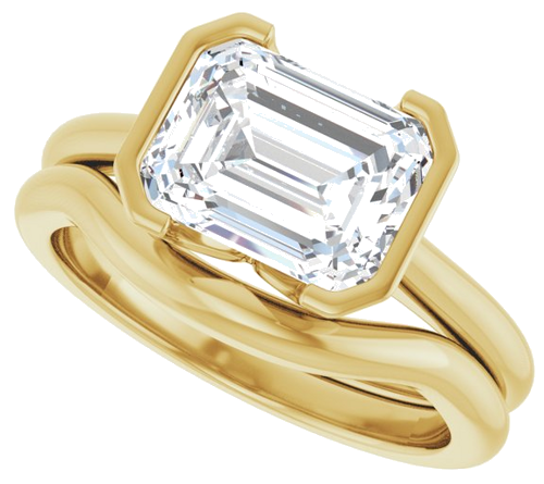 Sužadėtuvių Žiedas „Half Bezel Solitaire“ 585 Geltonojo Aukso Emerald 9mm x 7mm (9)