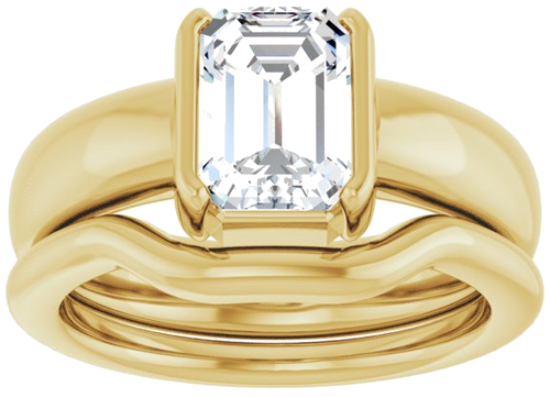 14K Yellow 8 x 6 mm Emerald Half Bezel Solitaire Engagement Ring Mounting (8)