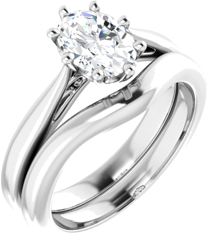 14K White 8x6 mm Oval Solitaire Engagement Ring Mounting (6)