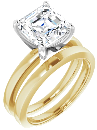 14K Yellow White 8 mm Asscher Solitaire Engagement Ring Mounting (6)