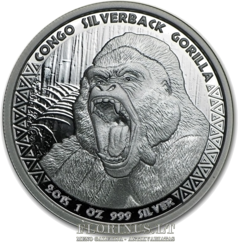 2015 Сребриста горила, Конго, сребърна монета от 1 унция (1)