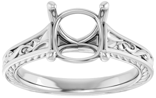 Sužadėtuvių Žiedas „Solitaire Scroll“ 14k white gold Cushion 8mm (3)