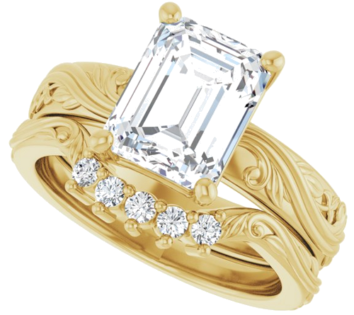 Sužadėtuvių Žiedas „Solitaire Sculptural“ 14k yellow gold Emerald 9mm x 7mm (10)