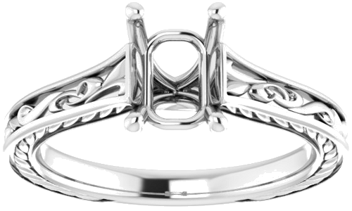 Sužadėtuvių Žiedas „Scroll Solitaire“ 585 Baltojo Aukso Emerald 7mm x 5mm (3)