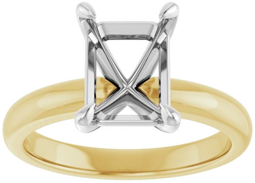 14K Yellow White 9x7 mm Emerald Solitaire Engagement Ring Mounting (3)