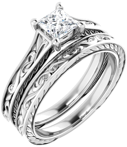 Sužadėtuvių Žiedas „Scroll Solitaire“ 585 Baltojo Aukso Square 4.5mm (6)