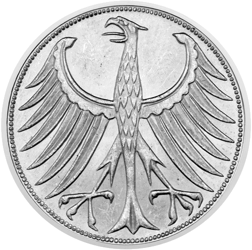 5 markės Vokietijos imperija (1948-1989) sidabrinė moneta (1)