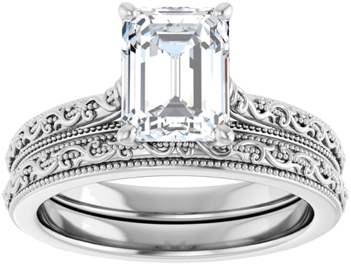 14K White  8x6 mm Emerald Solitaire Engagement Ring Mounting (8)