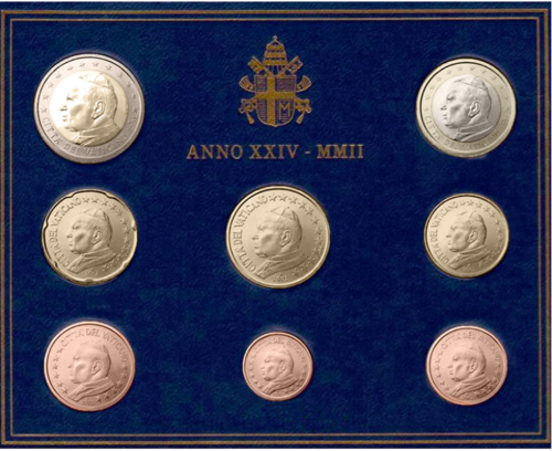 2002 Vatikanas Jonas Paulius II BU Euro monetų rinkinys (2)