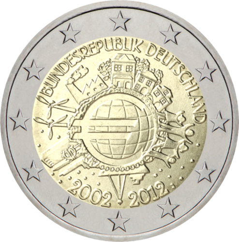 2012 Vokietija Dešimt metų eurui (TYE) 2 eurų moneta (1)