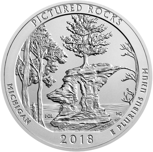 5 oz Национален бряг Пикчърд Рокс 2018 САЩ сребърна монета (1)