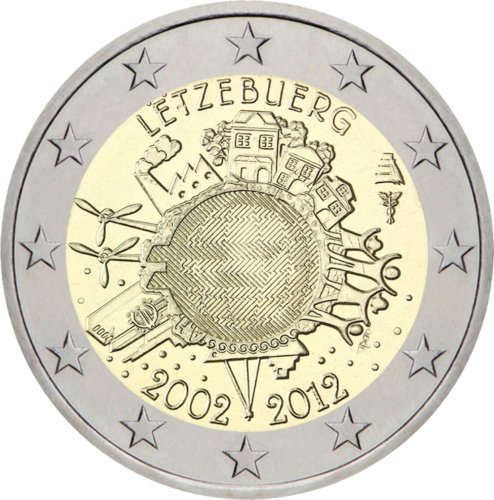 2012 Liuksemburgas Dešimt metų eurui TYE 2 eurų moneta (1)
