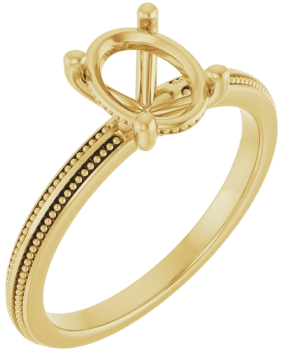 Sužadėtuvių Žiedas „Solitaire Milgrain“ 14k yellow gold Oval 8mm x 6mm (1)
