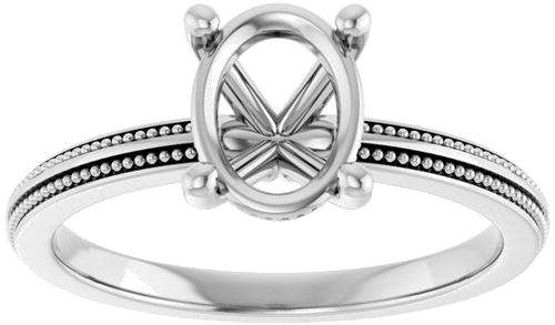 Sužadėtuvių Žiedas „Solitaire Milgrain“ 14k white gold Oval 8mm x 6mm (3)