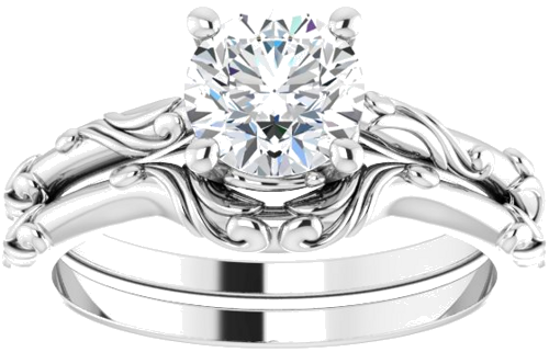 Sužadėtuvių Žiedas „Solitaire Scroll“ 585 Baltojo Aukso Round 6.5mm (8)