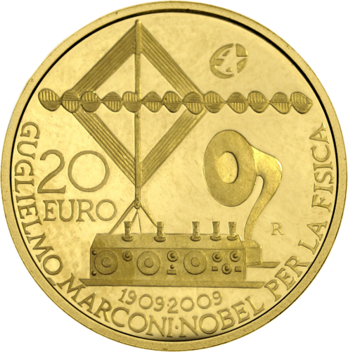 2009 Италия Гульельмо Маркони 20 евро золотая монета (2)