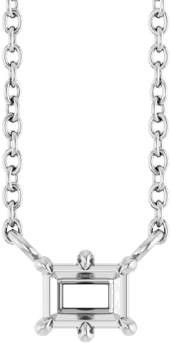 14K White 4x3 mm Emerald 6-Prong Solitaire 18  Necklace Mounting (1)