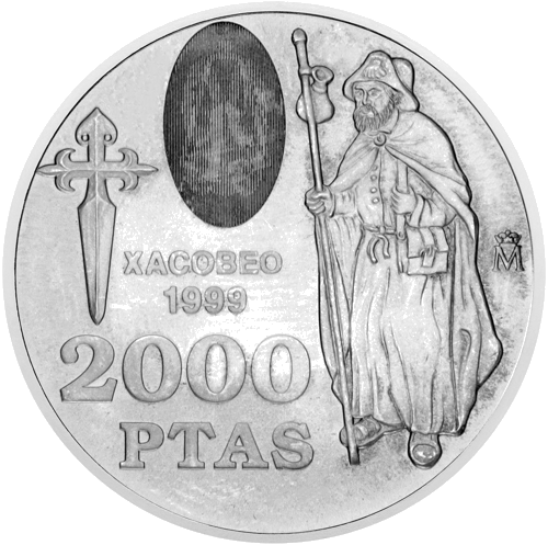 1999 Holy Year of St. James Spain 2000 Pesetas Silver Coin (1)