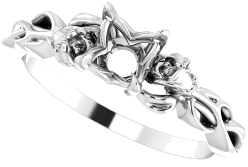 14K White 5.8 mm Round Nature-Inspired Engagement Ring Mounting (5)