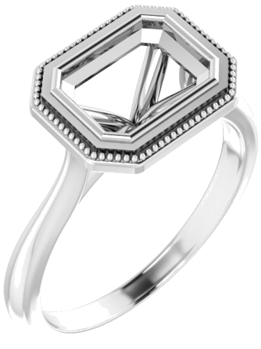 Sužadėtuvių Žiedas „Bezel-Set“ 585 Baltojo Aukso Emerald 8mm x 6mm (1)