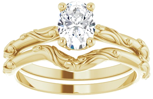 Sužadėtuvių Žiedas „Solitaire Scroll“ 585 Geltonojo Aukso Oval 7mm x 5mm (8)