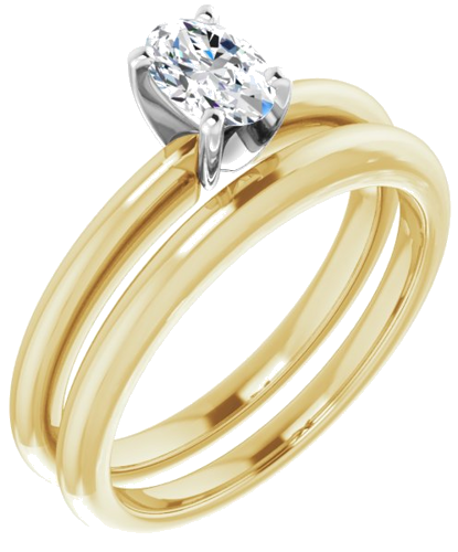 14K Yellow   White  6x4 mm Oval Solitaire Engagement Ring Mounting (6)