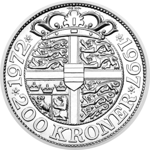 200 kronas Karalienes valdīšanas jubileja 1997 Dānijas karaliste sudraba monēta (1)