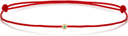 Red thread bracelet with a gold bead and emerald (1)