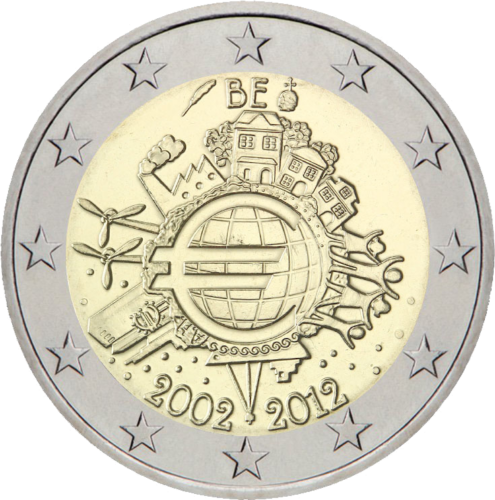2012 Белгия Монета от 2 евро 10 години евро (1)