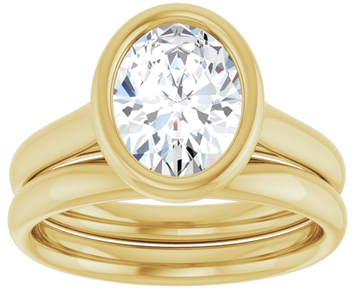 Sužadėtuvių Žiedas „Bezel-Set Solitaire“ 750 Geltonojo Aukso Oval 9mm x 7mm (8)