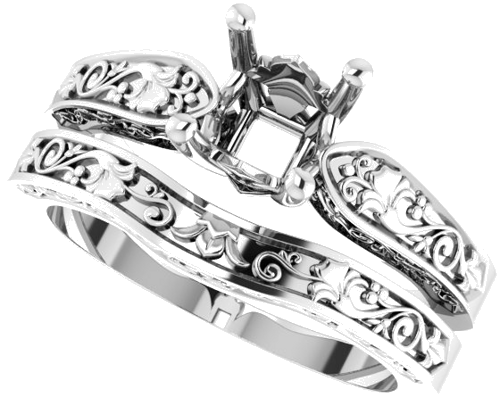 Sužadėtuvių Žiedas „Floral Solitaire“ 585 Baltojo Aukso Asscher 5.5mm (10)