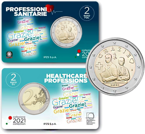 2021 Italy Grazie 2 euro BU coin on the card (2)