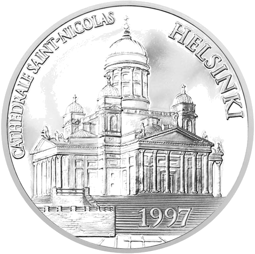 100 franki Svētā Nikolaja katedrāle 1997 Francija sudraba monēta (1)