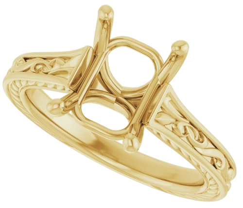 Sužadėtuvių Žiedas „Solitaire Scroll“ 14k yellow gold Emerald 9mm x 7mm (5)