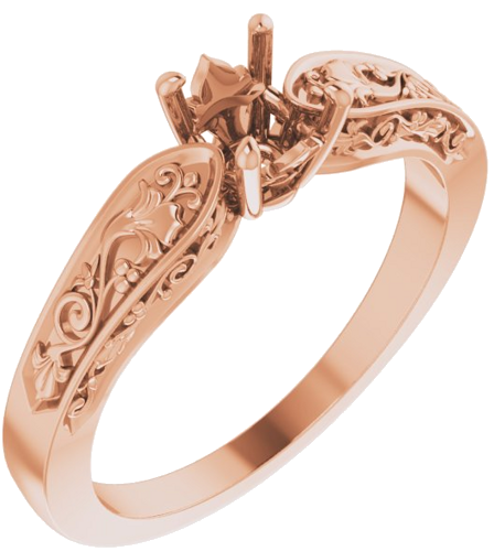 14K Rose 5.2 mm Round Floral Solitaire Engagement Ring Mounting (1)