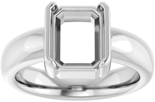 14K White 9 x 7 mm Emerald Half Bezel Solitaire Engagement Ring Mounting (3)