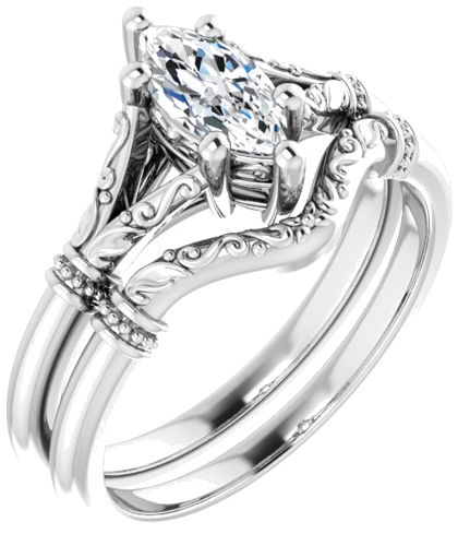 Sužadėtuvių Žiedas „Split Shank“ 585 Baltojo Aukso Marquise 8mm x 4mm (6)