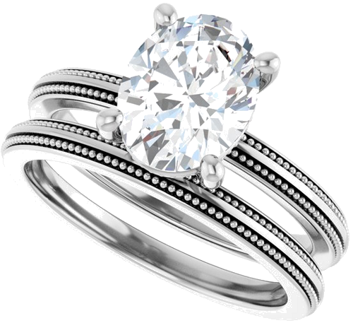 Sužadėtuvių Žiedas „Solitaire Milgrain“ 14k white gold Oval 9mm x 7mm (10)