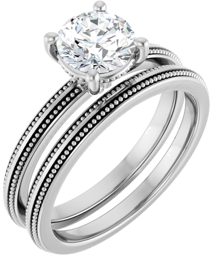 Sužadėtuvių Žiedas „Solitaire Milgrain“ 14k white gold Round 6.5mm (6)