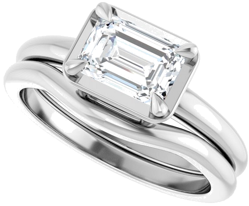 Sužadėtuvių Žiedas „Claw-Prong Solitaire Bezel-Style“ 14k white gold Emerald 7mm x 5mm (10)