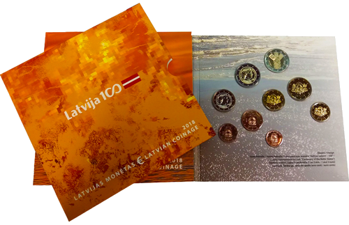 2018 Latvija Valstybės 100-metis BU Euro monetų rinkinys su progine 2-jų eurų moneta (2)