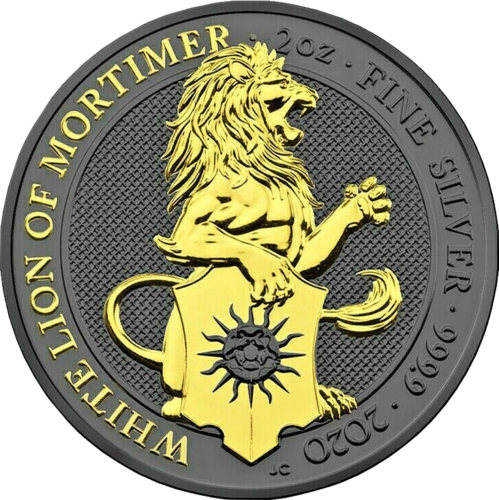 2 oz White Lion of Mortimer (Art of Color collection) gold plated 5 pounds silver coin (1)