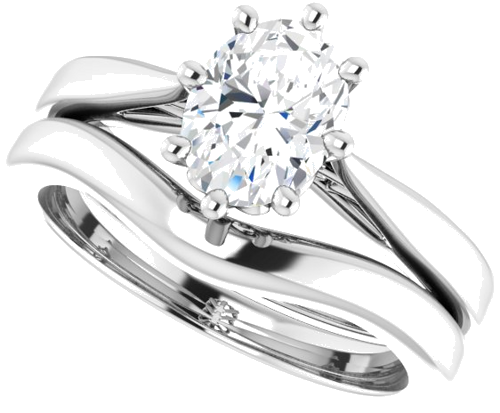 14K White 8x6 mm Oval Solitaire Engagement Ring Mounting (10)