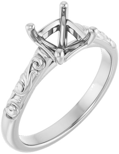 14K White 6 mm Asscher Solitaire Engagement Ring Mounting (1)