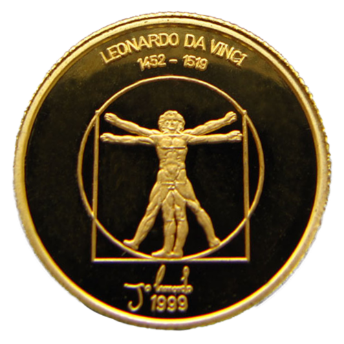 1000 Togrog Leonardo Da Vinci 1999 Mongolija auksinė moneta (1)