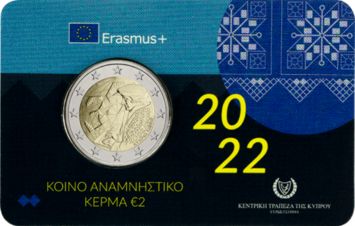 2022 Kipras Erasmus 35-metis 2 eurų BU moneta kortelėje (1)