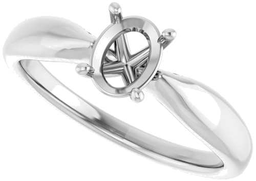 14K White  7x5 mm Oval Solitaire Engagement Ring Mounting (5)