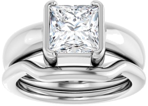Sužadėtuvių Žiedas „Half-Bezel Solitaire“ 14k white gold Square 7mm (8)