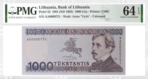 1991 Lietuva 1000 litų banknotas PMG GEM UNC 64 (1)