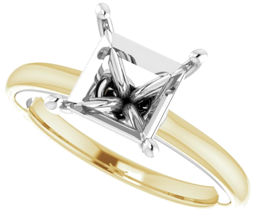 14K Yellow   White  7.5 mm Square Solitaire Engagement Ring Mounting (5)